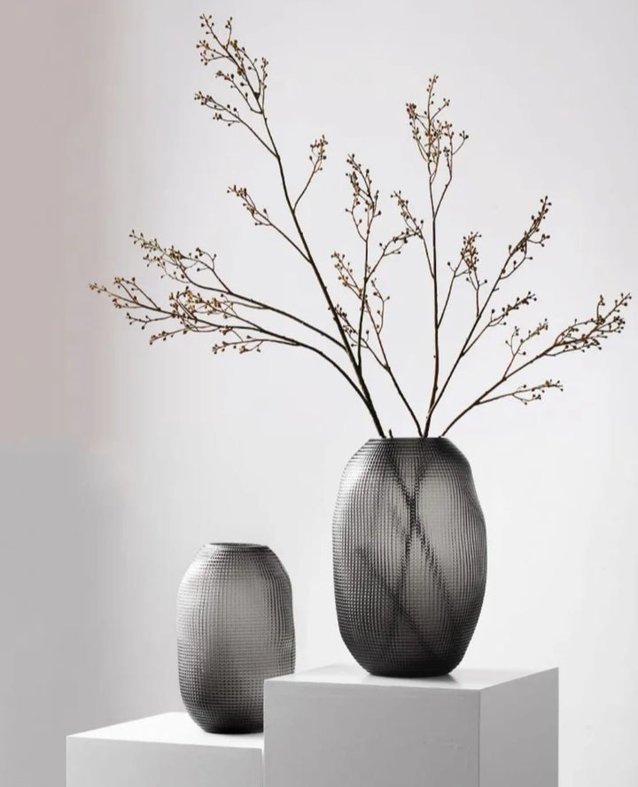 Textured Smoky Glass Vase set of 2
