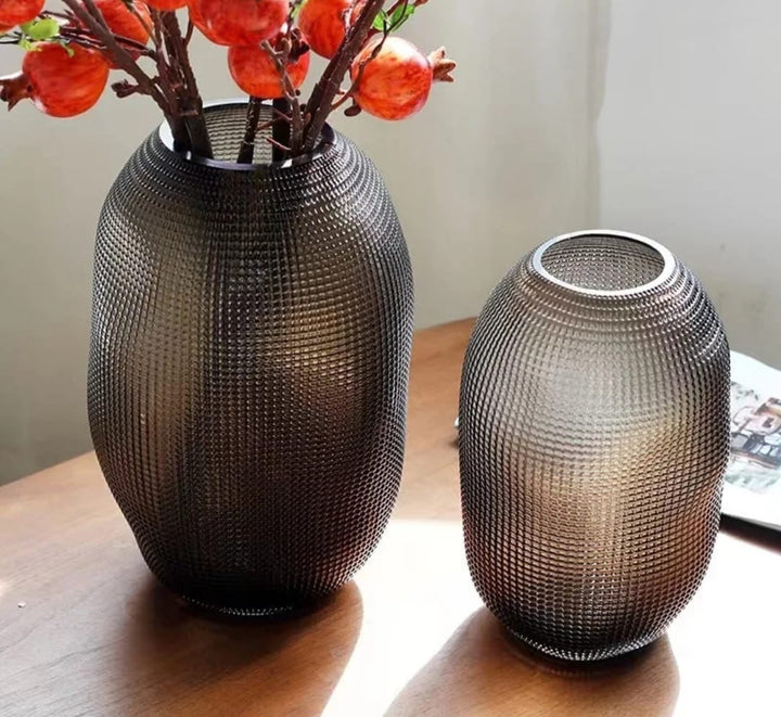Textured Smoky Glass Vase set of 2