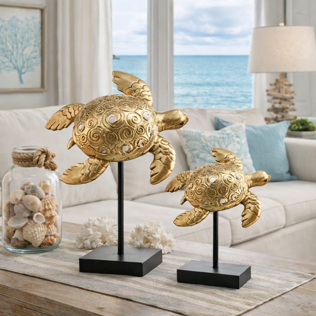 Gold Decorative Turtle Sculpture Set - Elegant Coastal & Beach Decor ...