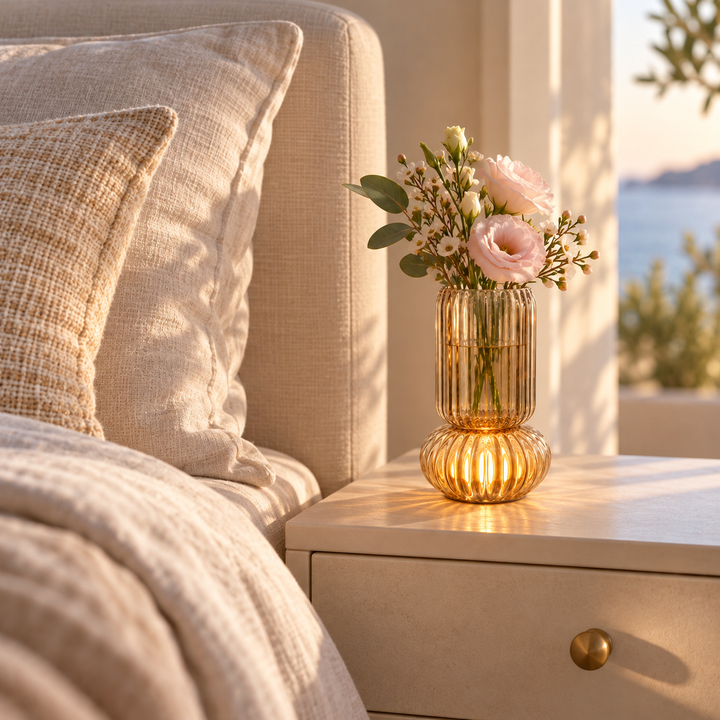 Amber Ribbed Glass Table light &amp; Vase powered with battery 🔋