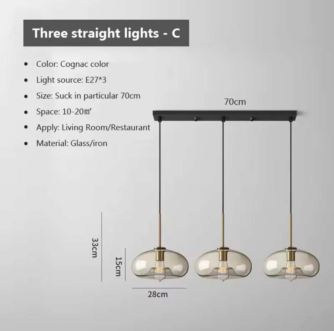 Amber Glass Globe Pendant Light Trio