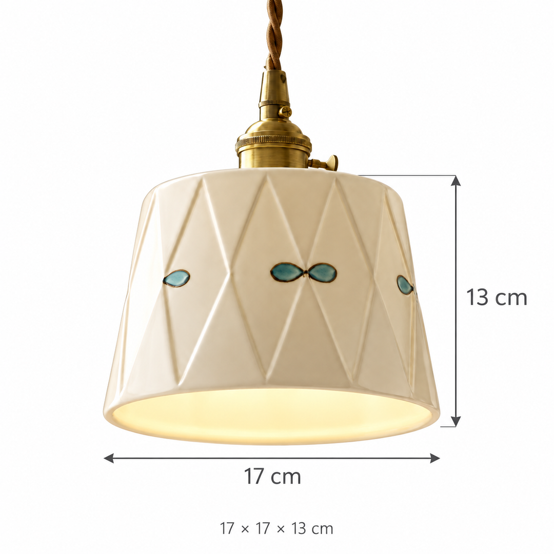 Faceted Ivory Pendant Light with Teal Accents