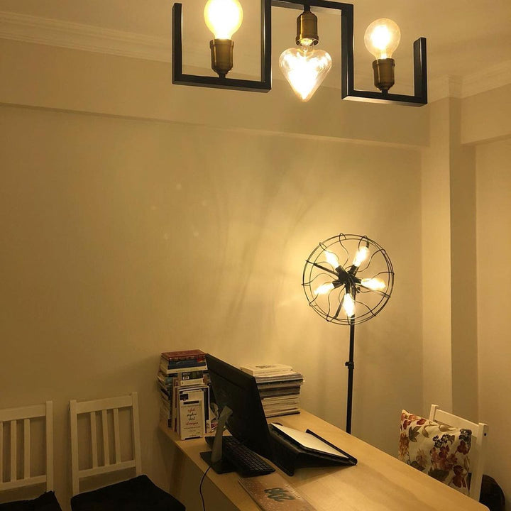 Industrial Fan-Style Floor Lamp – Vintage Bulb Design