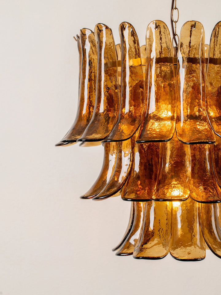 Amber Glass Petal Chandelier with Gold-Tone Chain