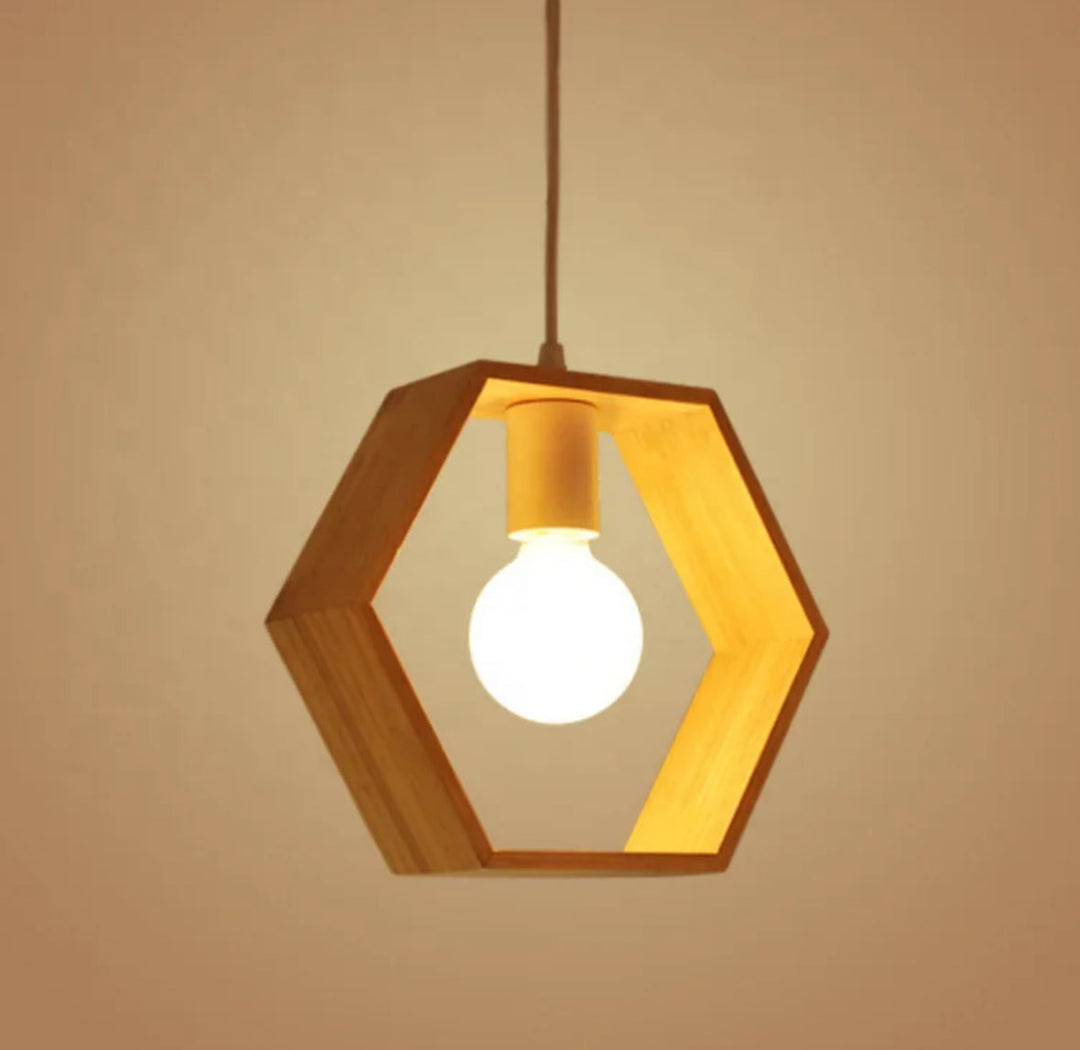 Geometric Wooden Pendant Lights Trio