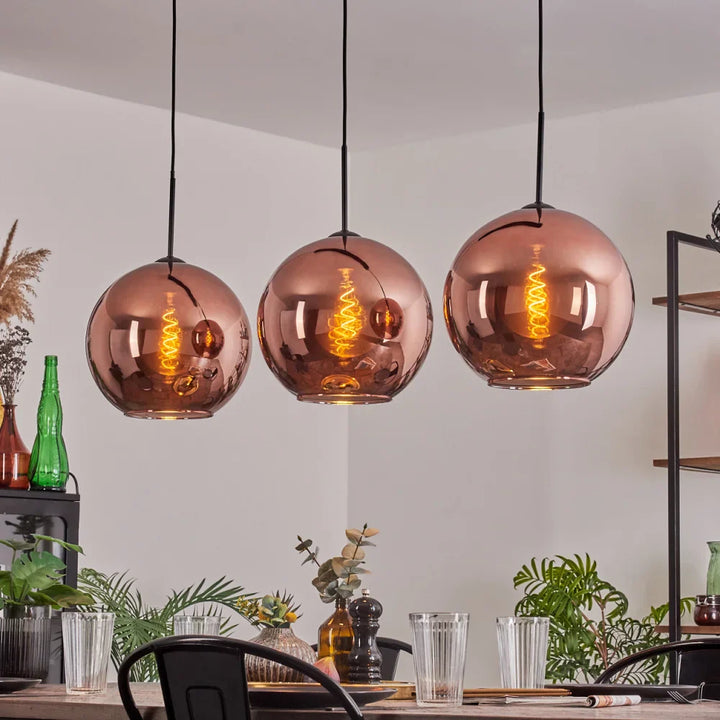 Modern Rose Gold Glass Globe Pendant Light Trio