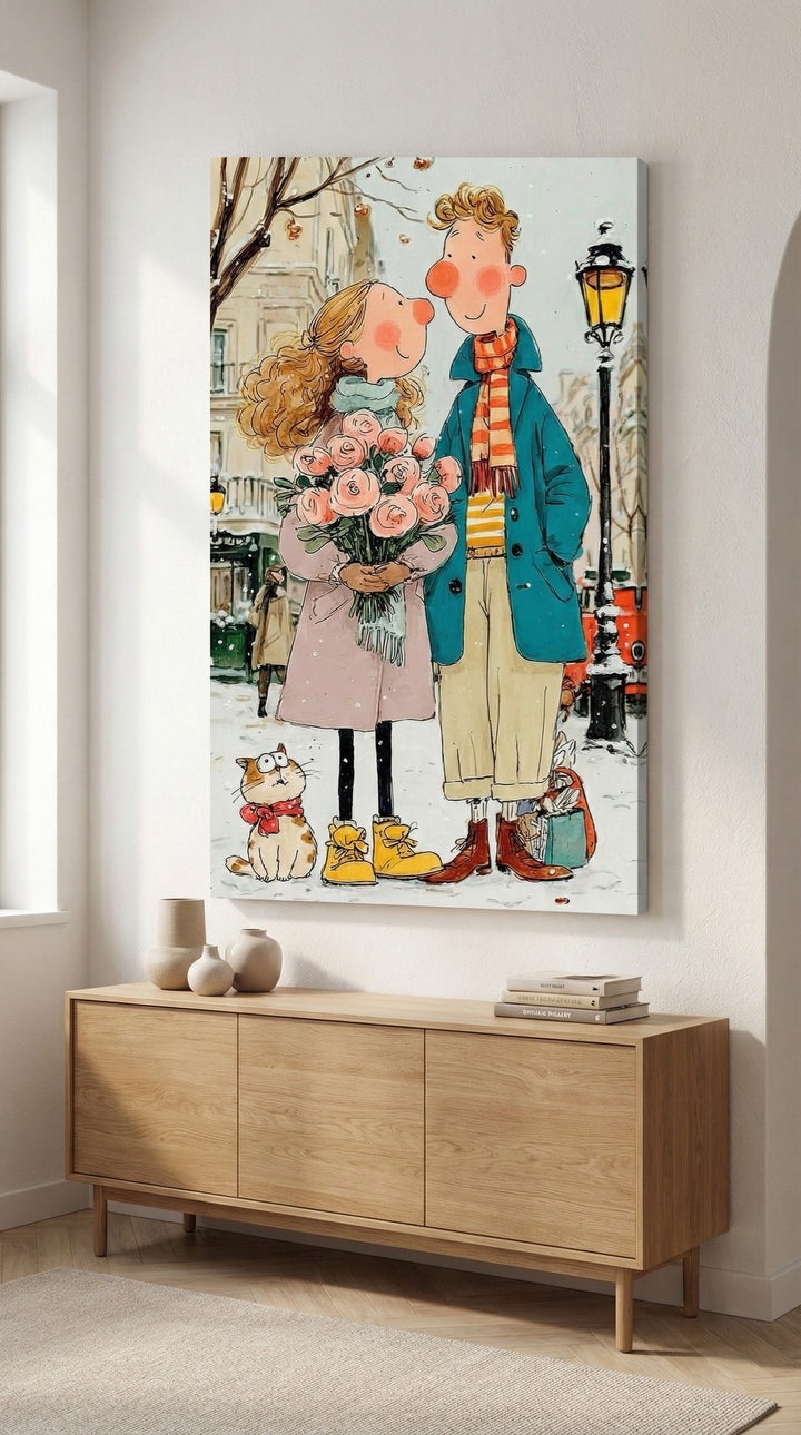 Romantic Couple in Winter Canvas