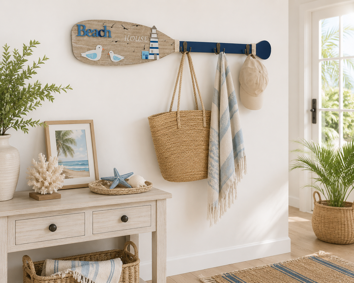 Coastal Beach House Paddle Wall Hook Rack