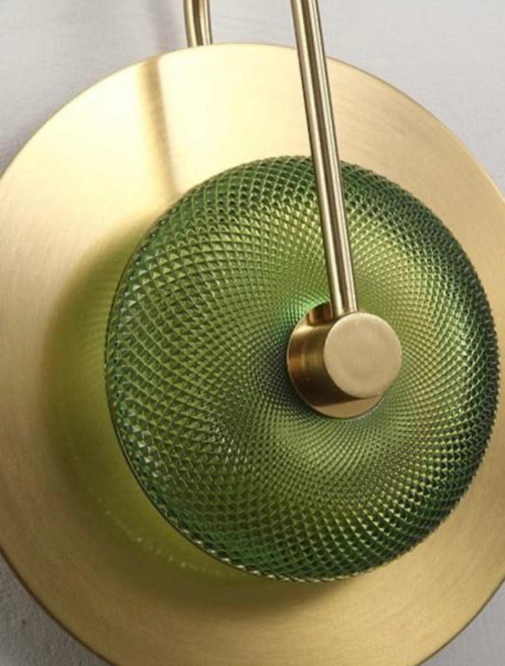 Contemporary Wall Light with Textured Green Glass and Gold Finish