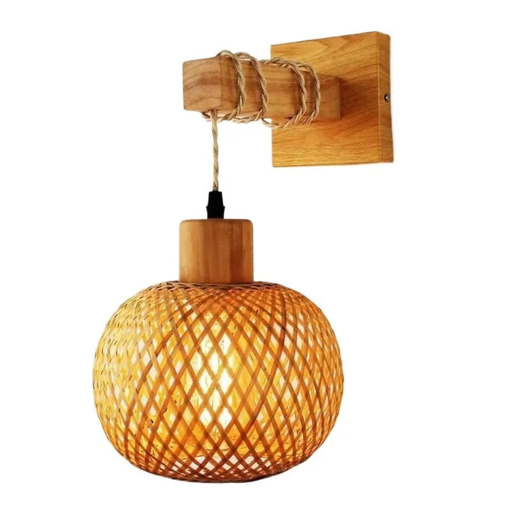 Rustic Wall Light with Woven Rattan Shade