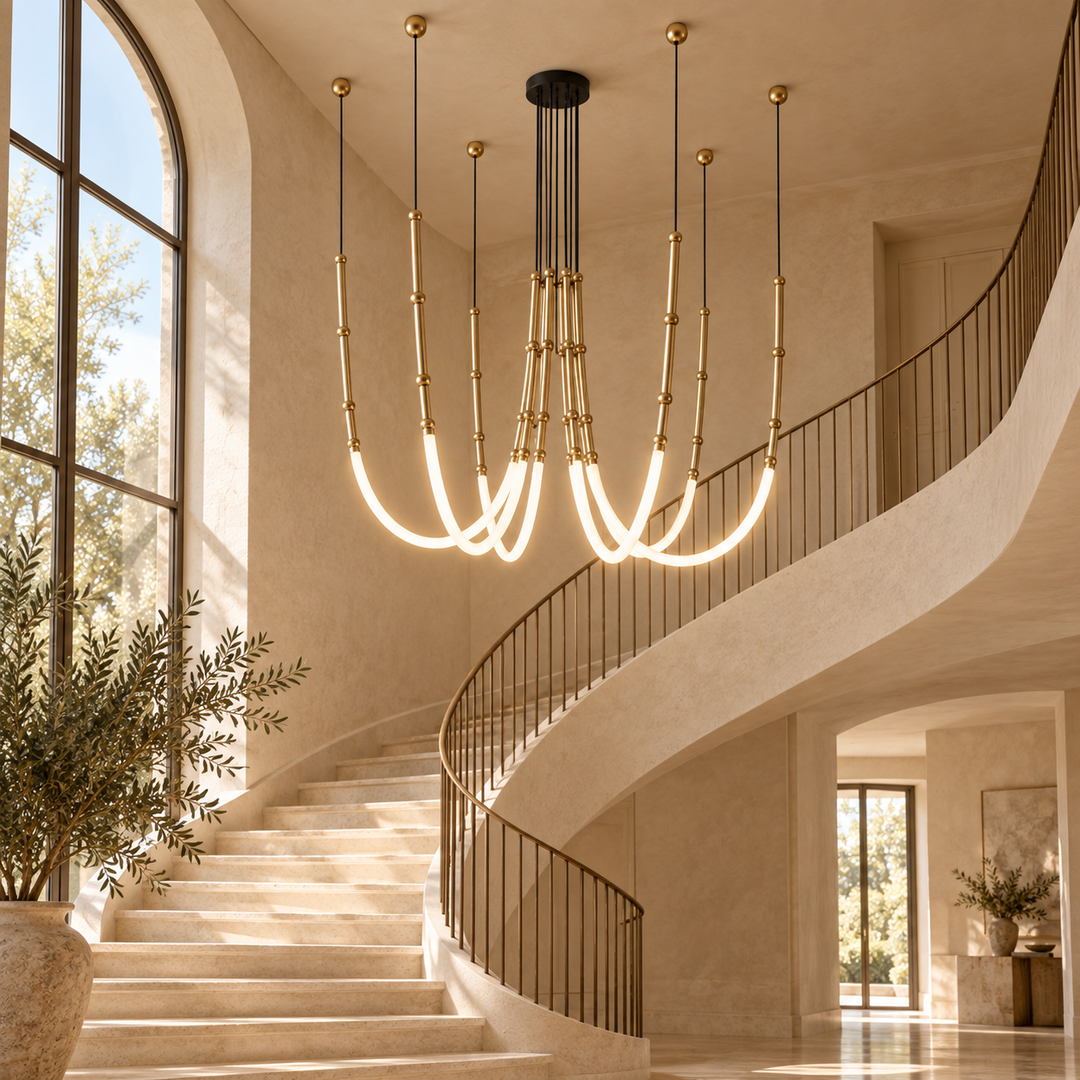 Sculptural Brass Multi-Arm Chandelier