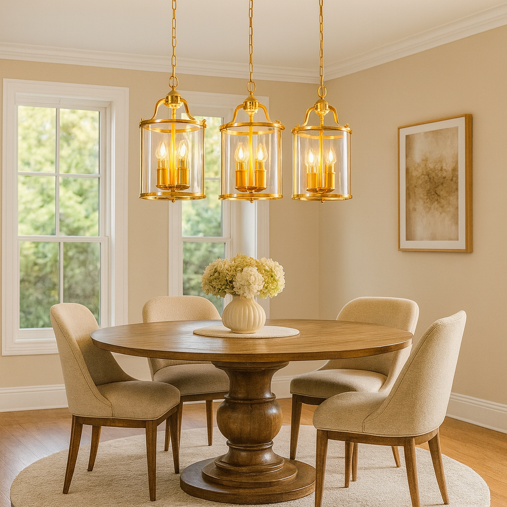 Brass or Black Glass Pendant Chandelier