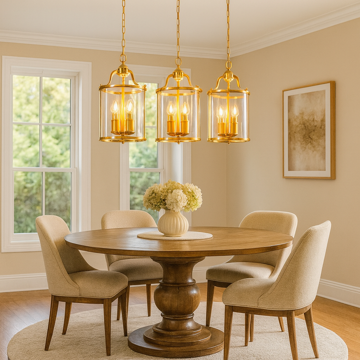 Brass or Black Glass Pendant Chandelier