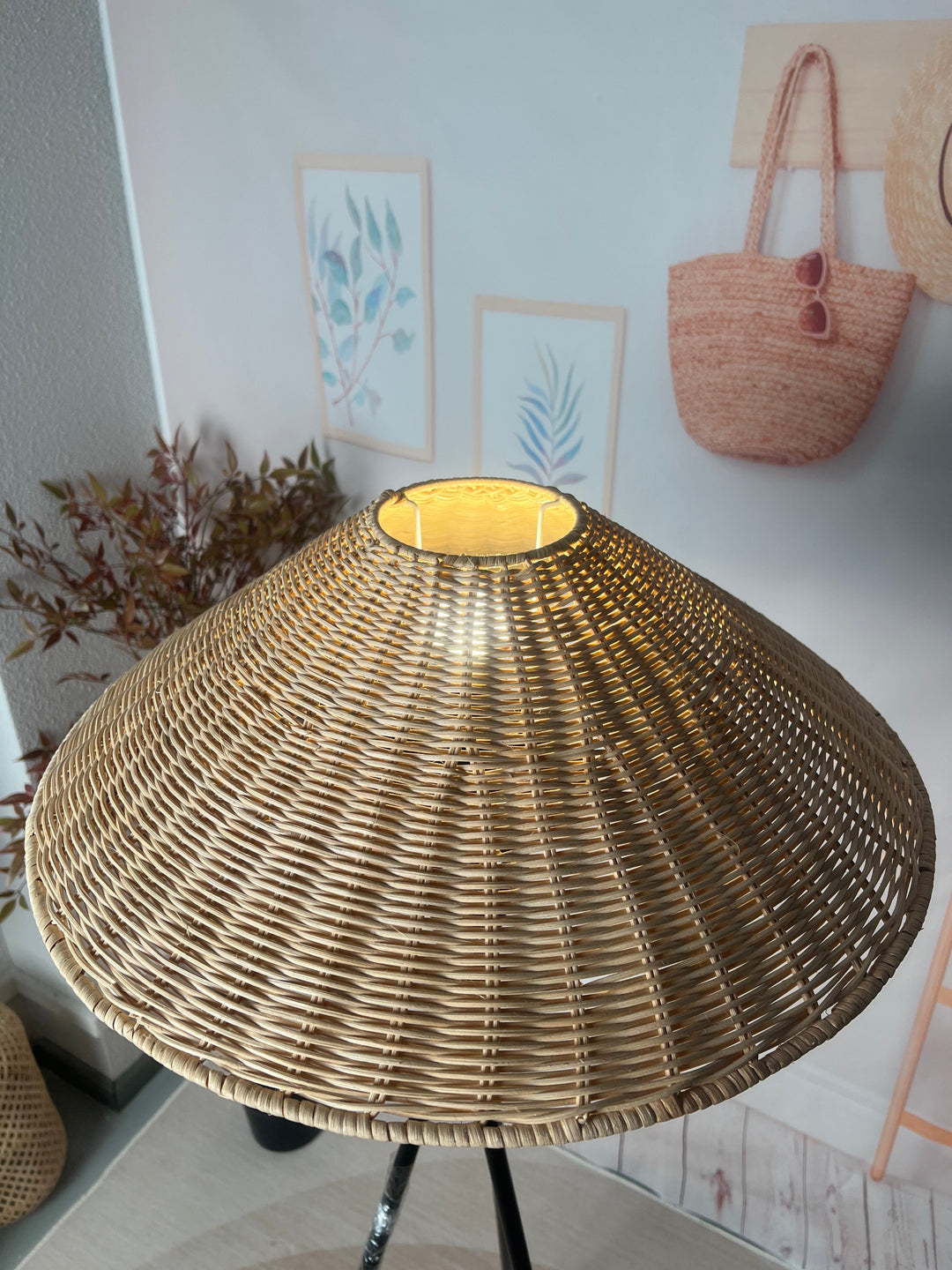 Rustic Tripod Floor Lamp with Woven Shade