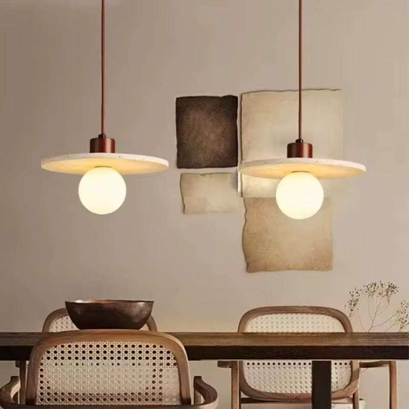 Flat Disc Travertine Pendant