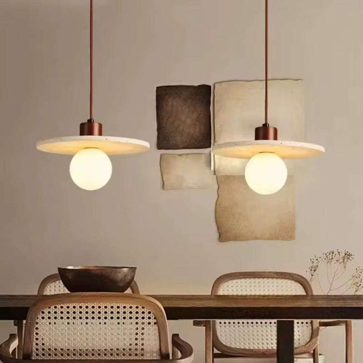 Flat Disc Travertine Pendant