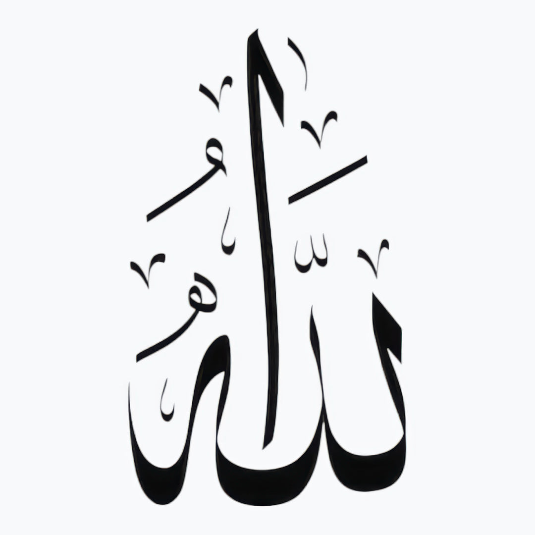 Elegant Allah Arabic Calligraphy on minimalist black canvas with neutral background in MDF frame