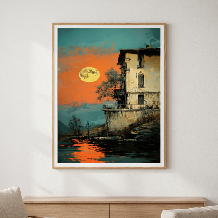 Moonlit Waterfront House Canvas