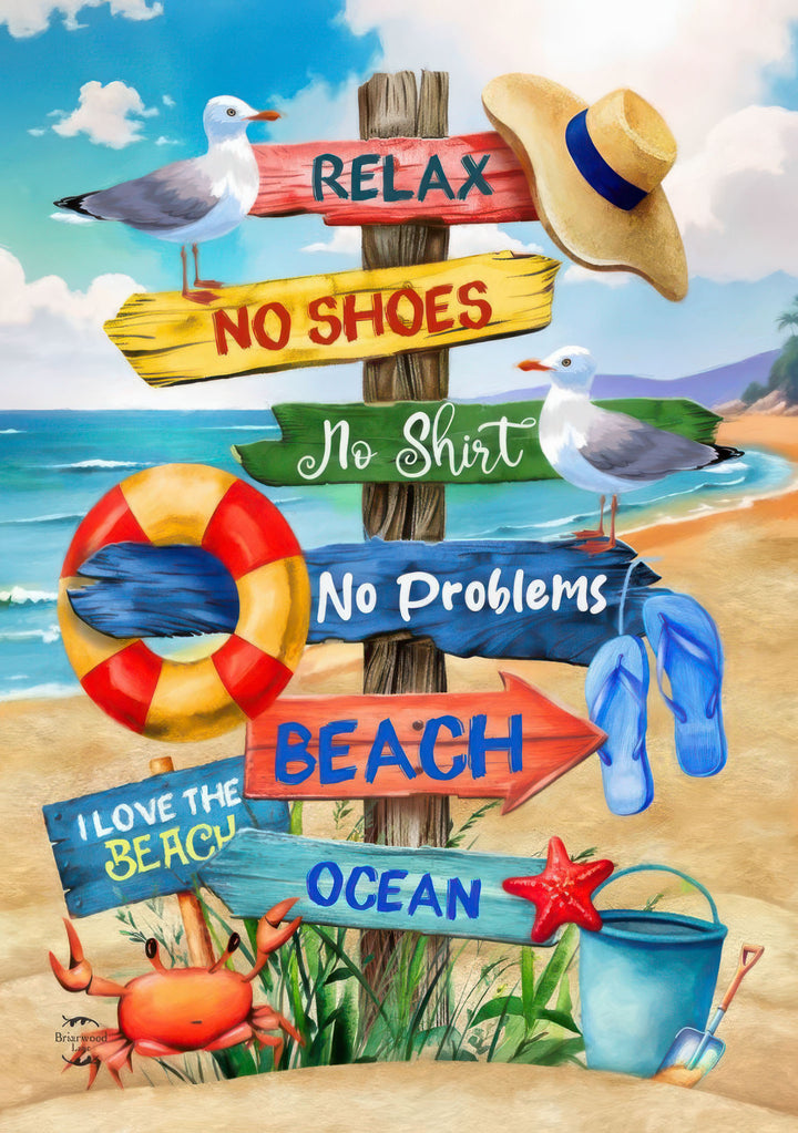 Colorful beach sign canvas art with vibrant wooden seaside icons and cheerful coastal typography on premium canvas