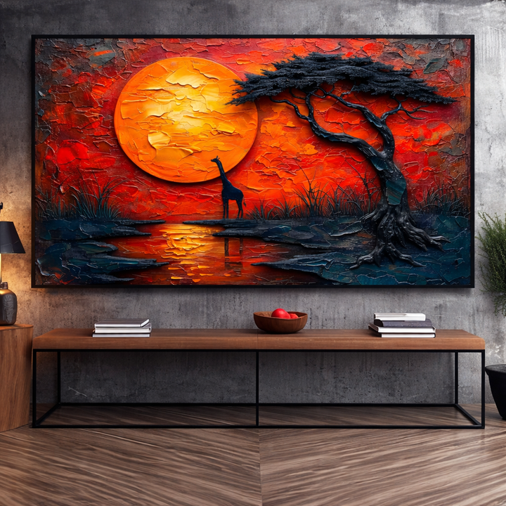 African Sunset Giraffe Framed