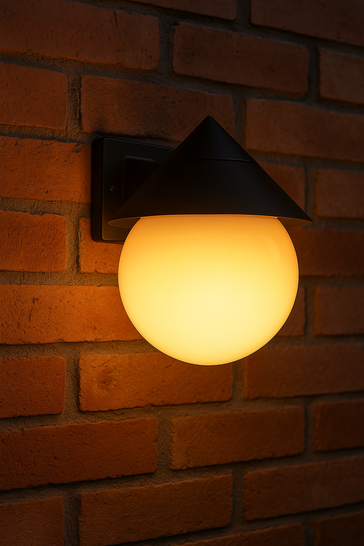 Outdoor Wall Light with Globe Shade & Conical Cap