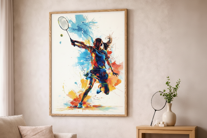 Dynamic Badminton Athlete Canvas