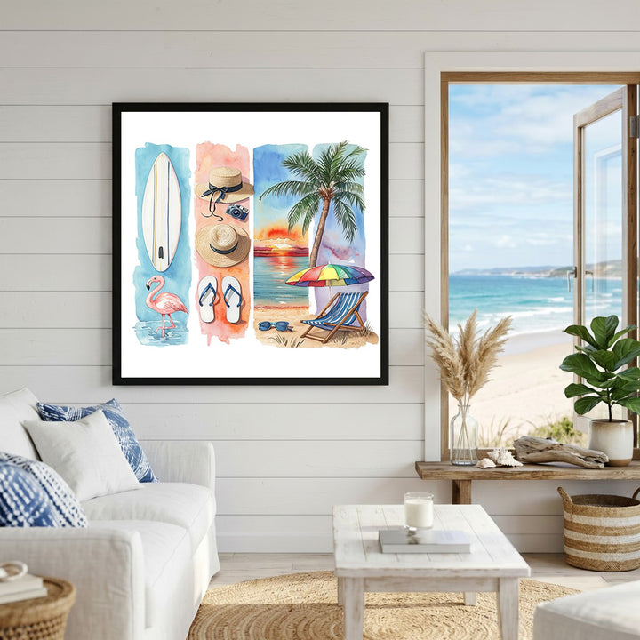 Summer Beach Watercolor Canvas Wall Art