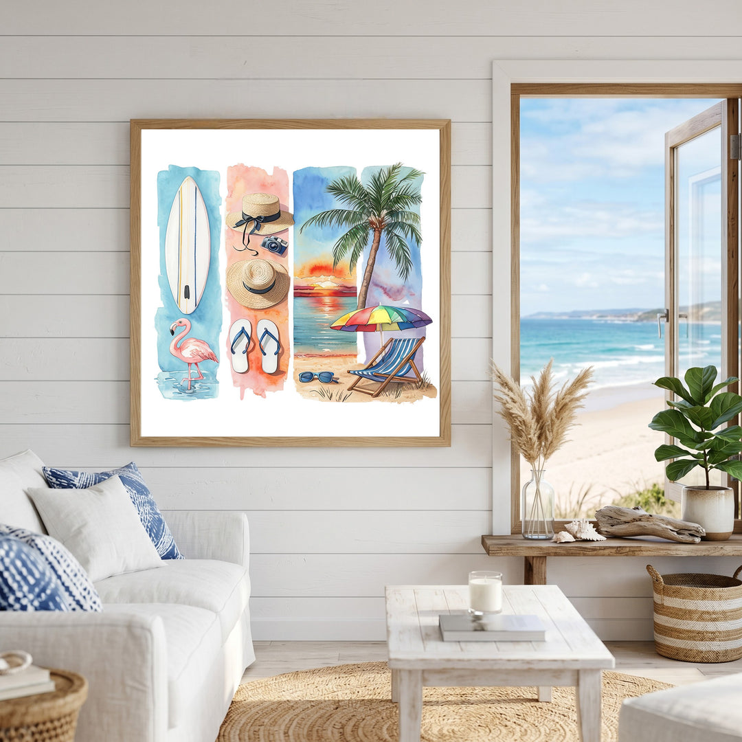 Summer Beach Watercolor Canvas Wall Art