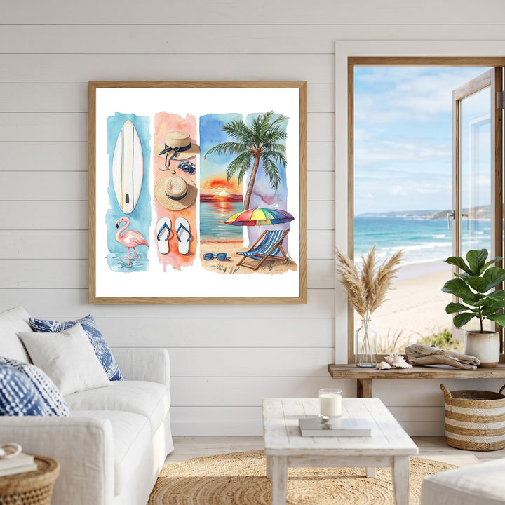 Summer Beach Watercolor Canvas Wall Art