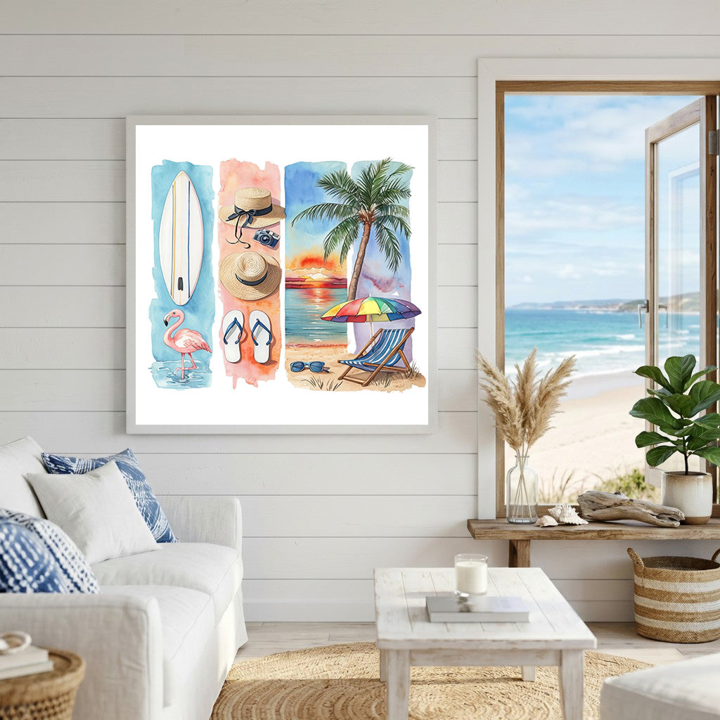 Summer Beach Watercolor Canvas Wall Art