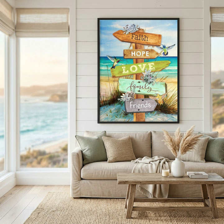 Faith Hope Love Beach Sign Canvas Art