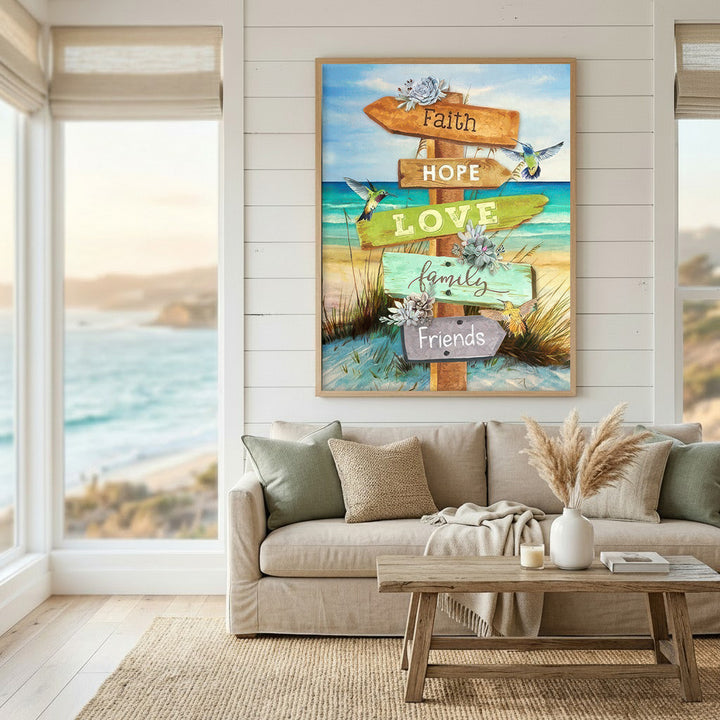 Faith Hope Love Beach Sign Canvas Art