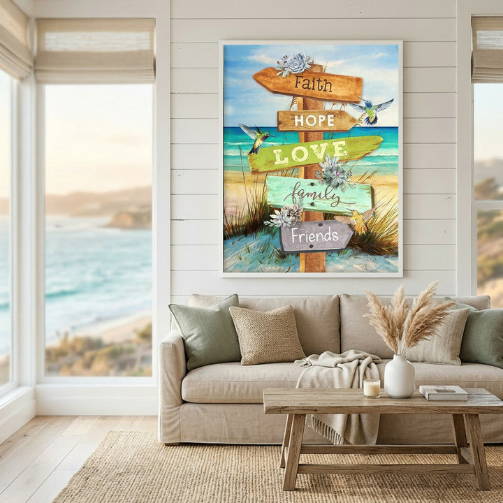 Faith Hope Love Beach Sign Canvas Art