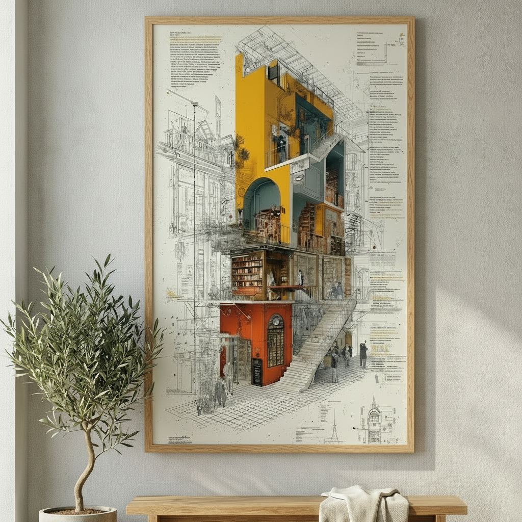 Architectural Blueprint Art Canvas for Modern Interiors – Wadi Home