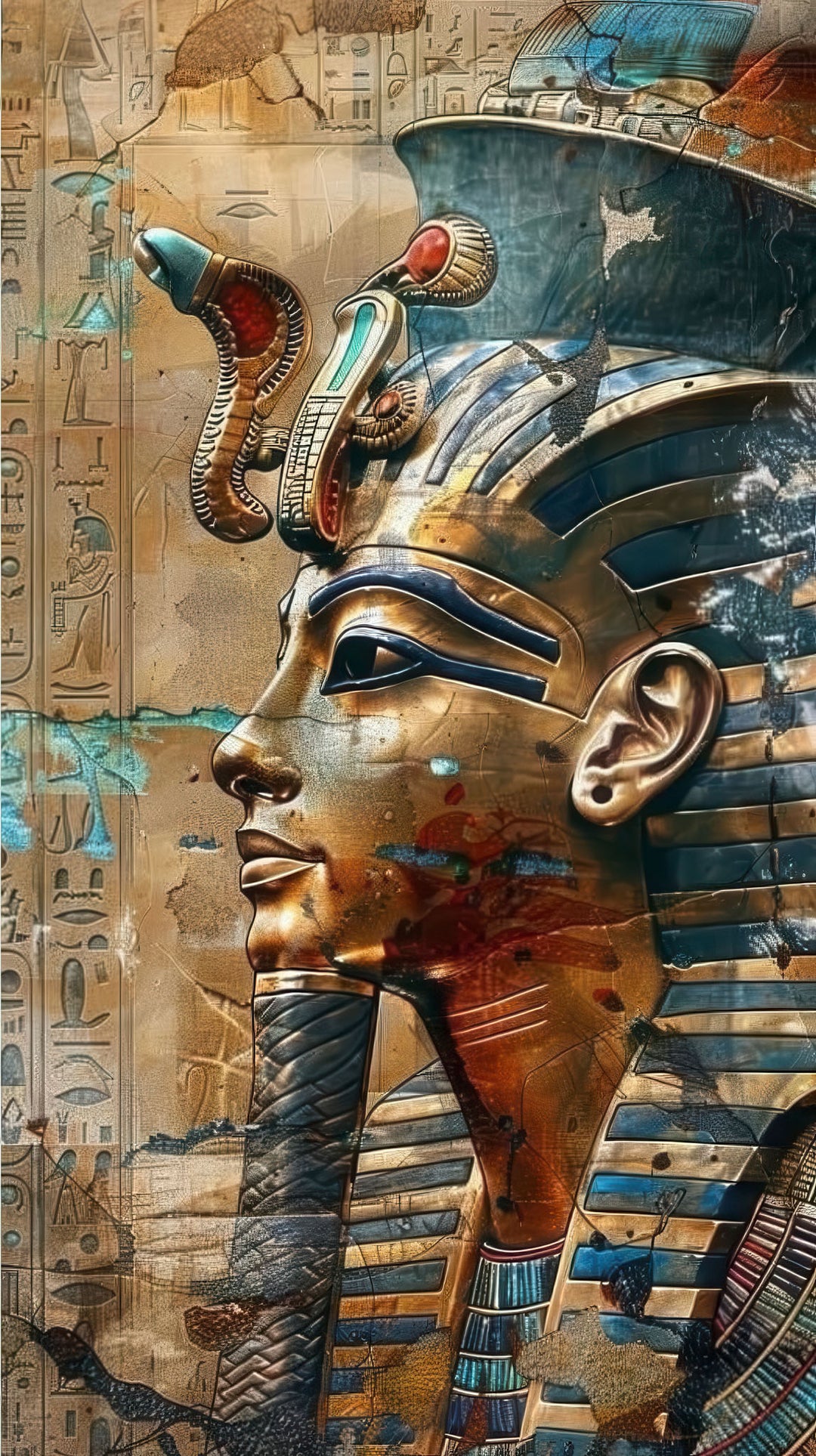 Ancient Egyptian Pharaoh Mask canvas art with ornate headdress and golden tones on premium canvas