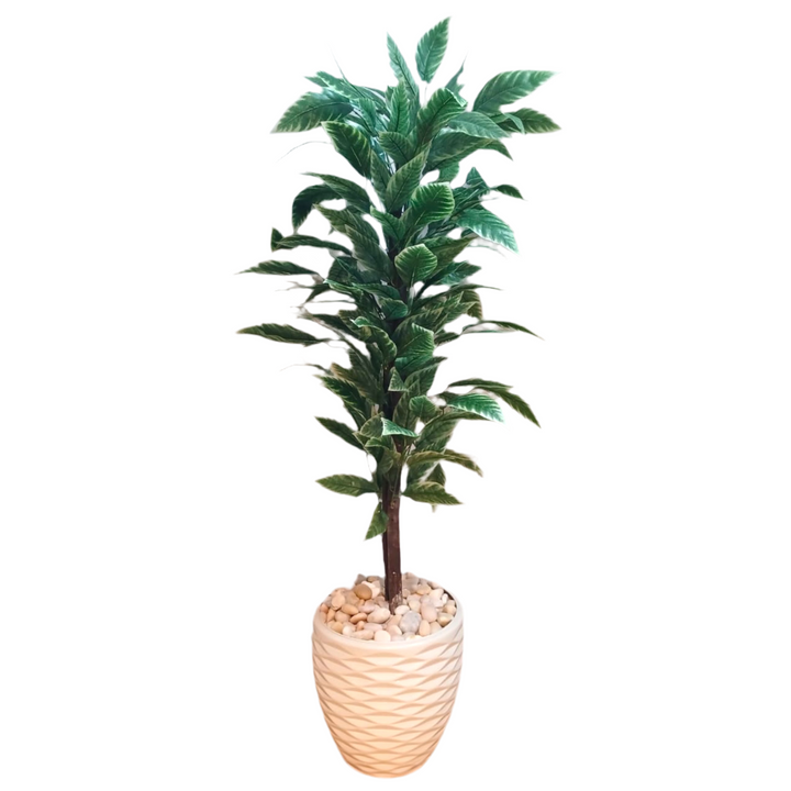 Artificial Variegated Leaf Tree in Tall White Pot
