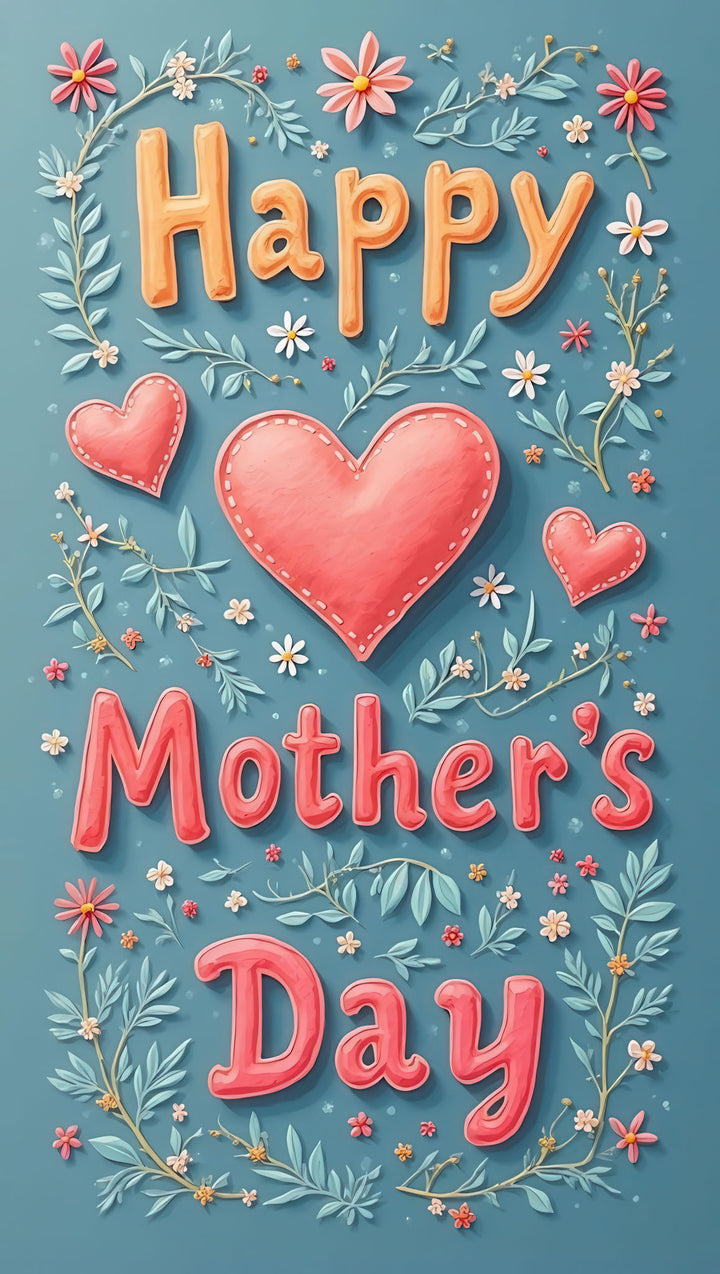 Happy Mother's Day floral canvas art with hearts and delicate pastel flowers in MDF frame