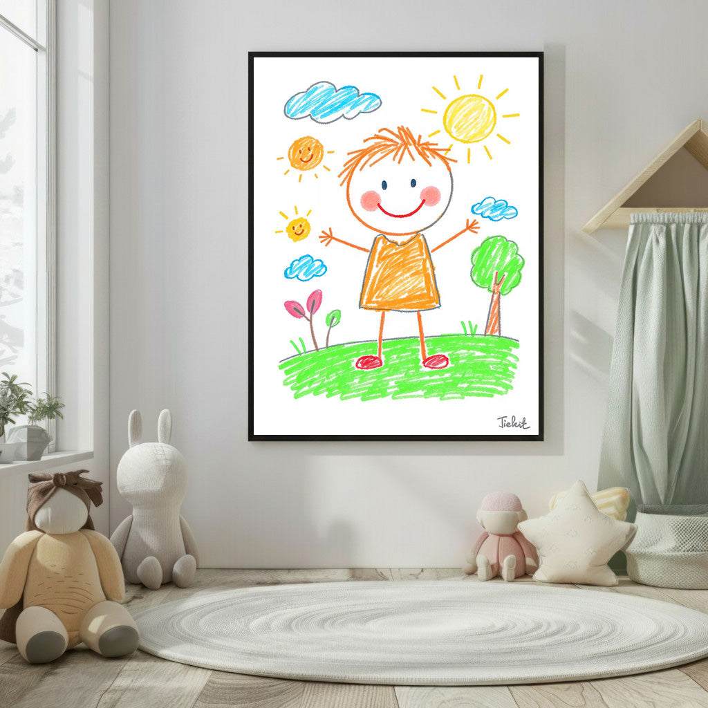 Kids Crayon Drawing Happy Child Canvas