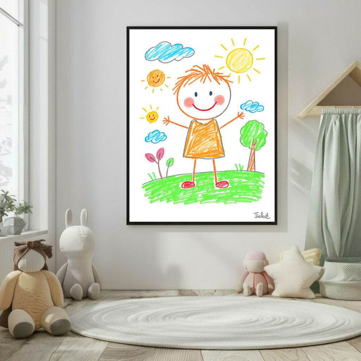 Kids Crayon Drawing Happy Child Canvas