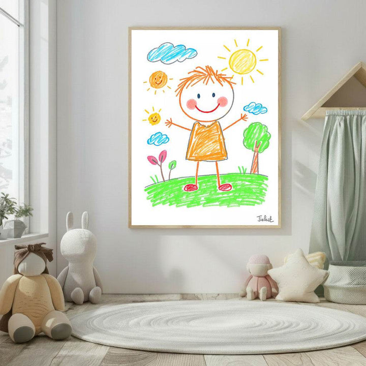 Kids Crayon Drawing Happy Child Canvas
