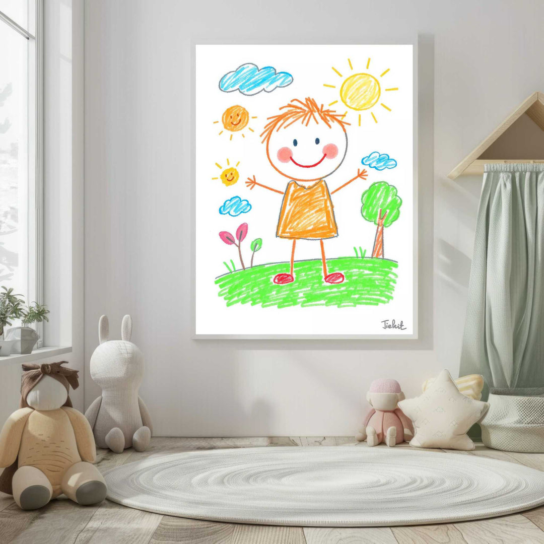 Kids Crayon Drawing Happy Child Canvas