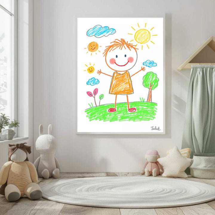 Kids Crayon Drawing Happy Child Canvas