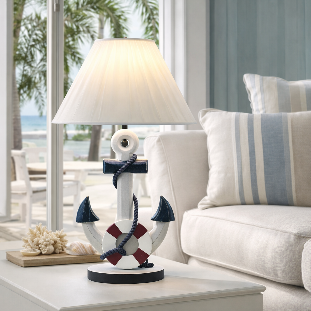 Elegant anchor table lamp with coastal color palette and anchor base