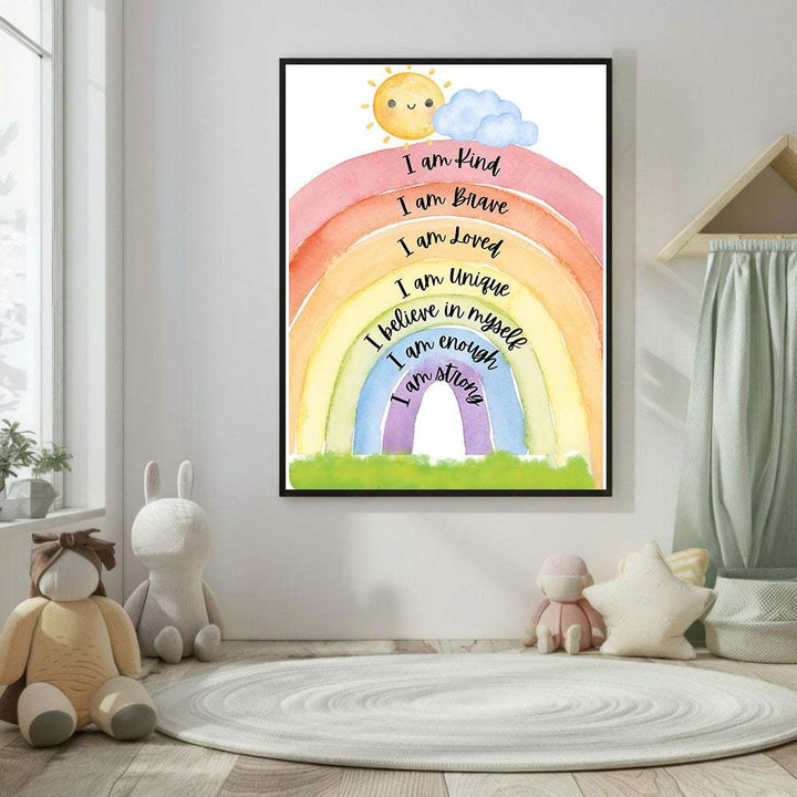 Kids Positive Affirmations Rainbow Canvas Wall Art
