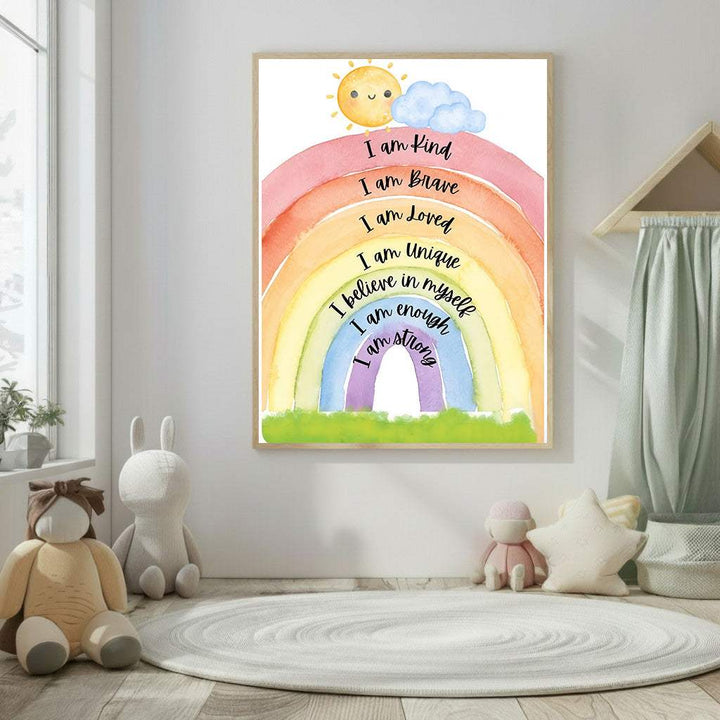 Kids Positive Affirmations Rainbow Canvas Wall Art