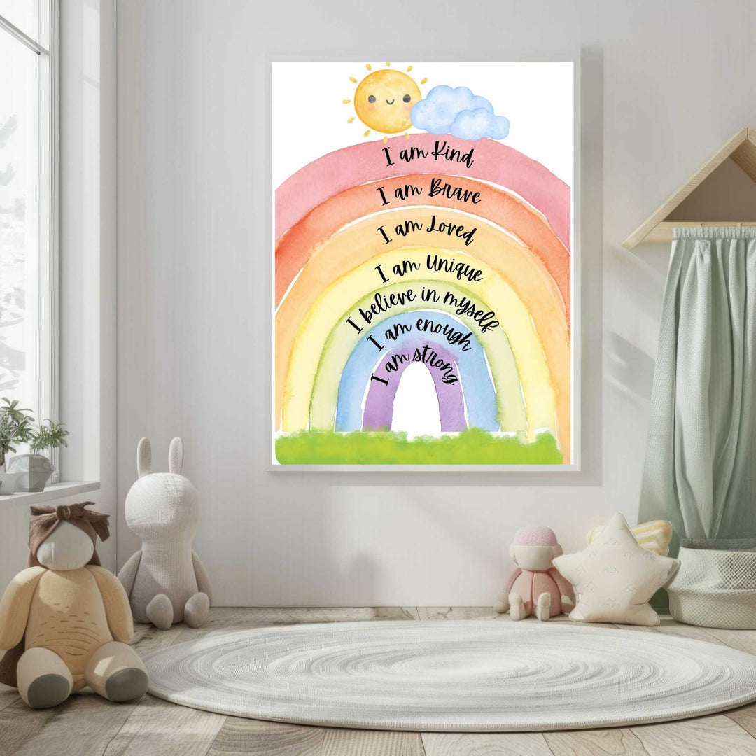 Kids Positive Affirmations Rainbow Canvas Wall Art