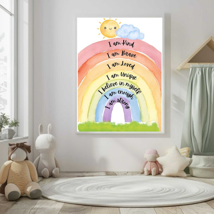Kids Positive Affirmations Rainbow Canvas Wall Art