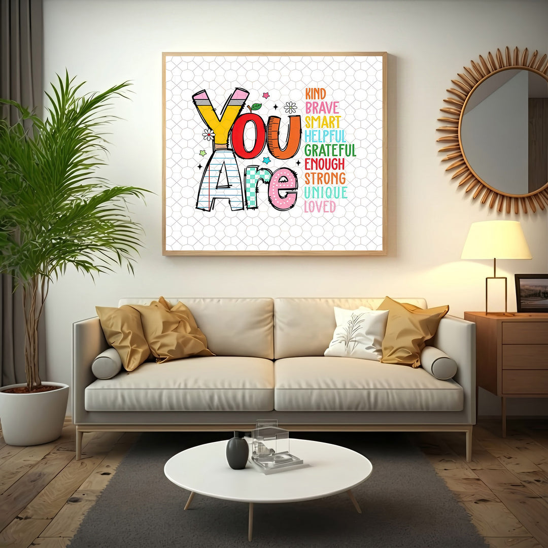 Kids you are positive affirmations canvas with colorful...