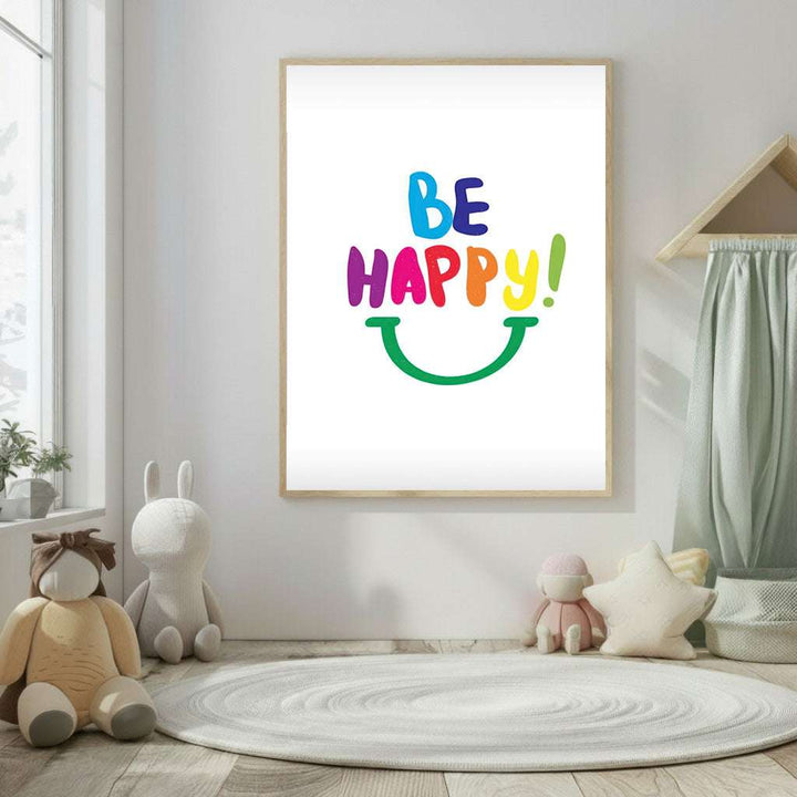 Be Happy Colorful Typography Canvas Wall Art