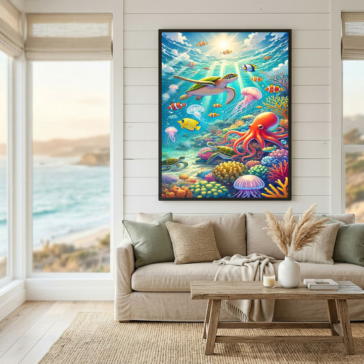 Colorful Ocean Animals Canvas Wall Art